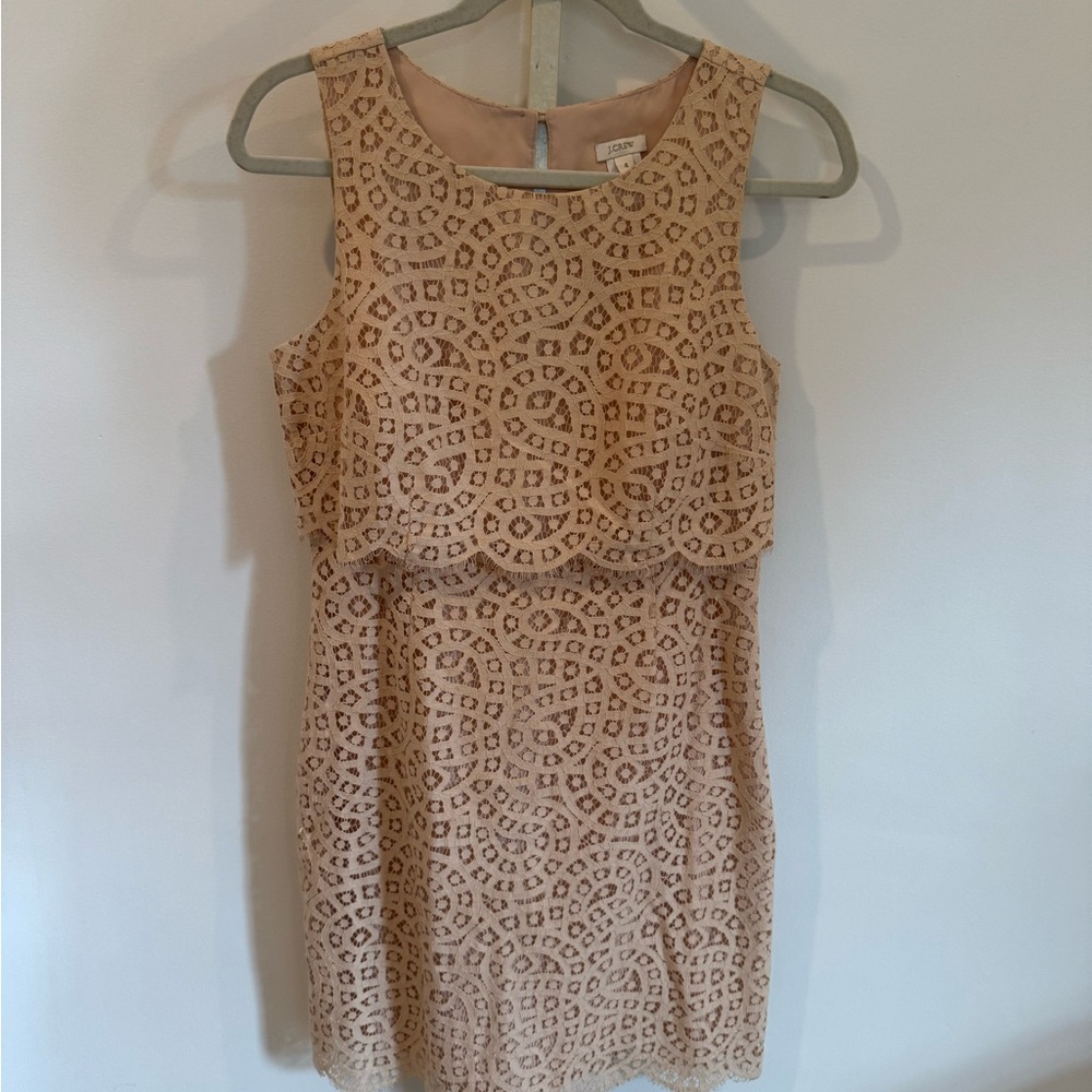 J. Crew Tan Lace Sheath Dress Sleeveless Crew Neck Dress